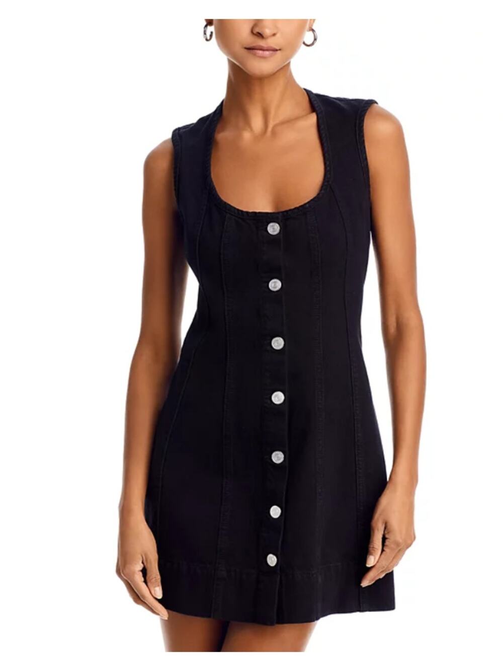 FRAME WOMENS SIZE 10 SEAMED SCOOP DENIM MINI DRESS BLACK NEW
